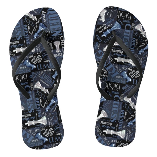 Chess Terms and Pieces Silver and Blue ID784 Jandals (Footbed)