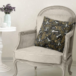 Chess Terms and Pieces Silver and Gold ID784 Cushion