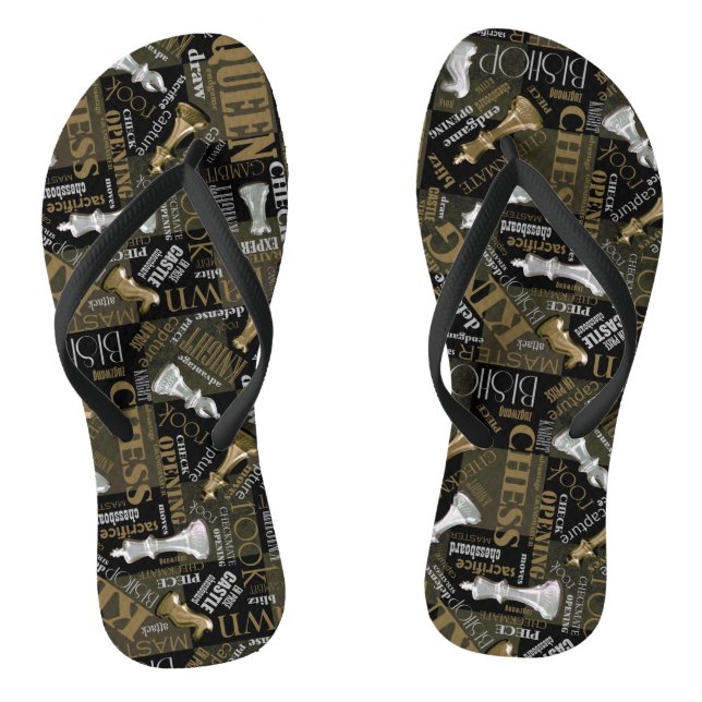 Chess Terms and Pieces Silver and Gold ID784 Jandals (Footbed)