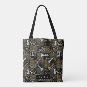 Chess Terms and Pieces Silver and Gold ID784 Tote Bag