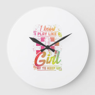 Chess Women Queen Chessfield Team Play Like A Girl Large Clock