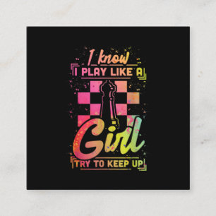 Chess Women Queen Chessfield Team Play Like A Girl Square Business Card