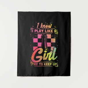 Chess Women Queen Chessfield Team Play Like A Girl Tapestry