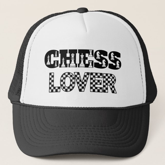 Chess Word Black Letters Lover Board Pattern Trucker Hat (Front)