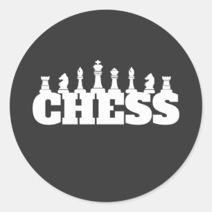 Chess Word White Pieces Strategy Game Elegant Classic Round Sticker