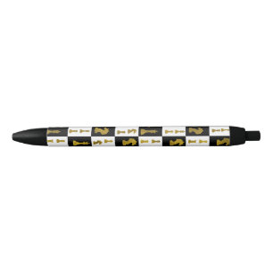 Chessboard and Gold Chess Pieces pattern Black Ink Pen