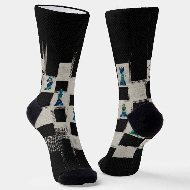 Chessboard and Marble Chess Pieces composition Socks (Angled)