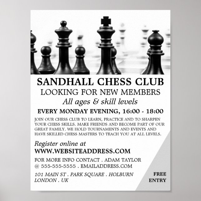 Chessboard, Chess Club Advertising Poster (Front)