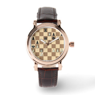 chessboard face leather watch