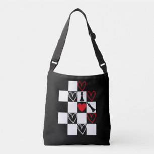 Chessboard Heart Valentines Day B&W Crossbody Bag