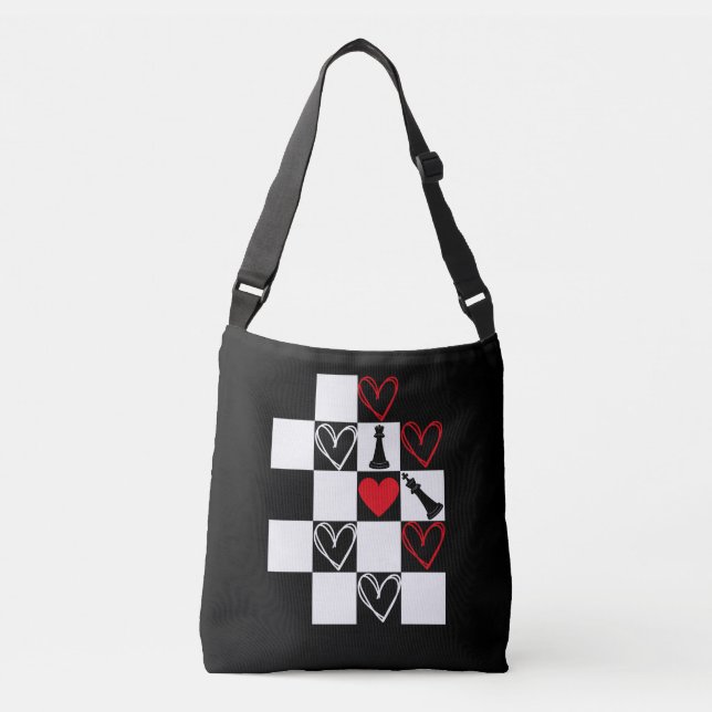Chessboard Heart Valentines Day B&W Crossbody Bag (Front)