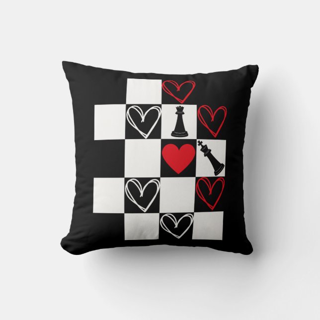 Chessboard Heart Valentines Day B&W Throw Pillow (Front)