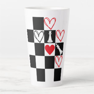 Chessboard Heart Valentines Day Black&White Latte Mug