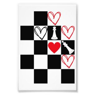 Chessboard Heart Valentines Day Black&White Photo Print