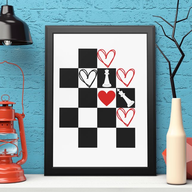 Chessboard Heart Valentines Day Black&White Poster (Creator Uploaded)