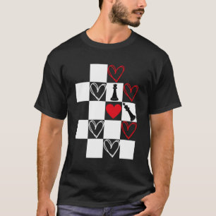 Chessboard Heart Valentines Day Black&White T-Shirt