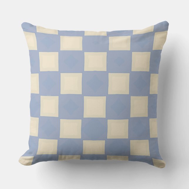 Chessboard of Faded Yellow and Blue  Cushion (Front)