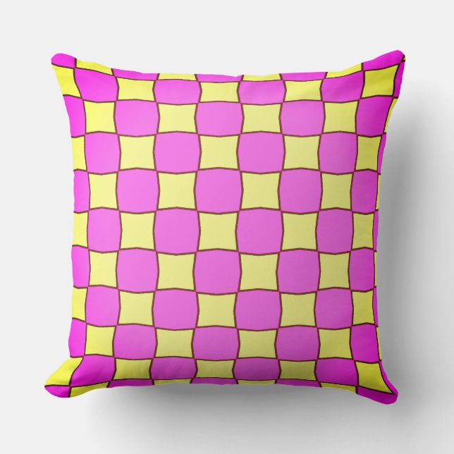 Chessboard of Yellow and Pink  Cushion (Front)