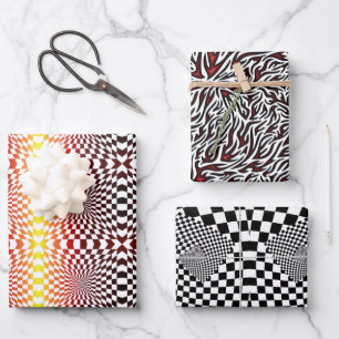 Chessboard Optical Illusion Geometric Style Wrapping Paper Sheet