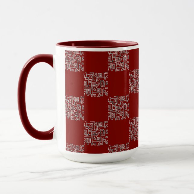 Chessboard pattern on a Burgundy background Mug (Left)