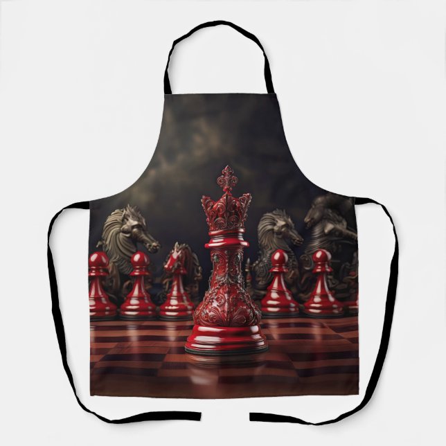Chessboard Scene Featuring Ornate Red King Apron (Front)