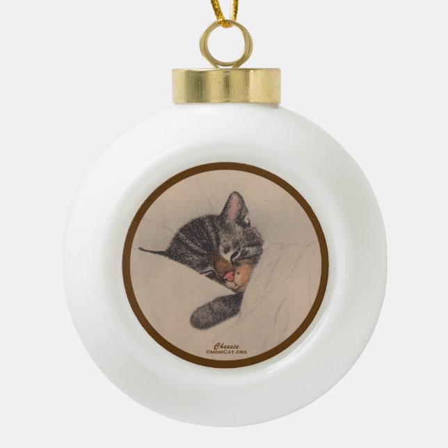 Chessie the Sleeping Kitten Ceramic Ball Ornament (Front)