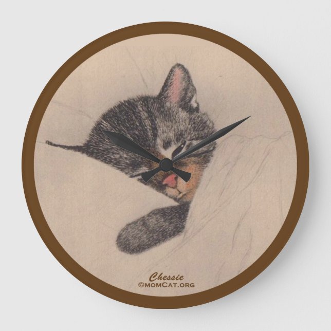 Chessie the Sleeping Kitten Wall Clock (sepia) (Front)