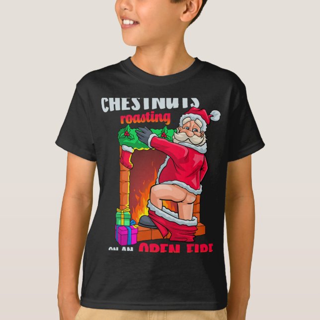 Chest Nuts Roasting Funny Naughty Santa Dirty Food T-Shirt (Front)