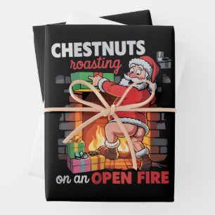 Chest Nuts Roasting Funny Naughty Santa Dirty Xmas Wrapping Paper Sheet