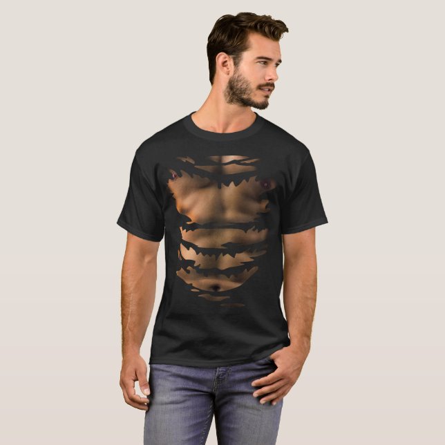 Chest Six Pack Abs funny fake abs Muscles shirt (Front Full)