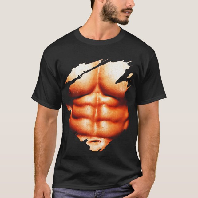 Chest Six Pack Abs Muscles Torn Shirt BEACH BODY (Front)