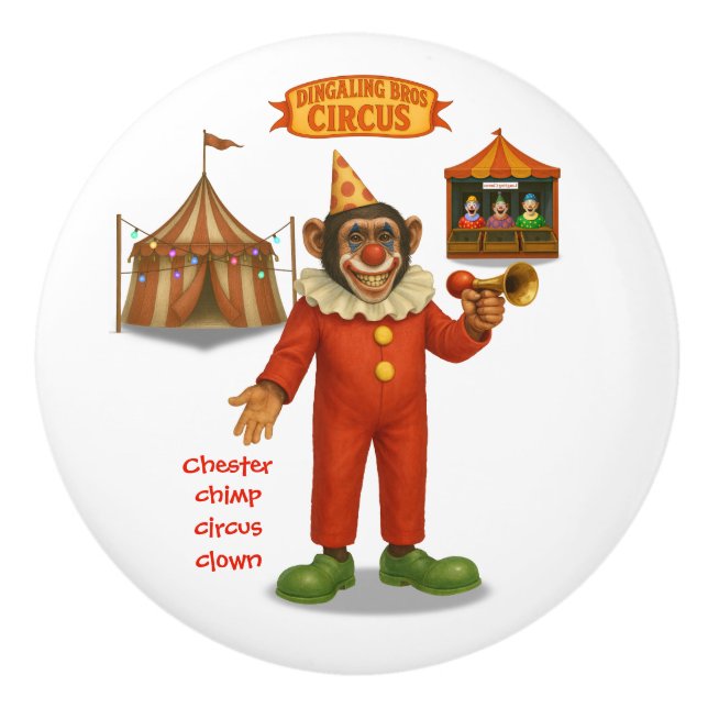 Chester chimp clown ceramic knob (Front)