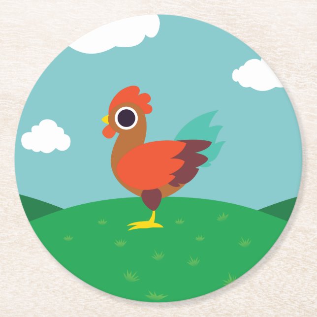 Chester the Rooster Round Paper Coaster (Front)