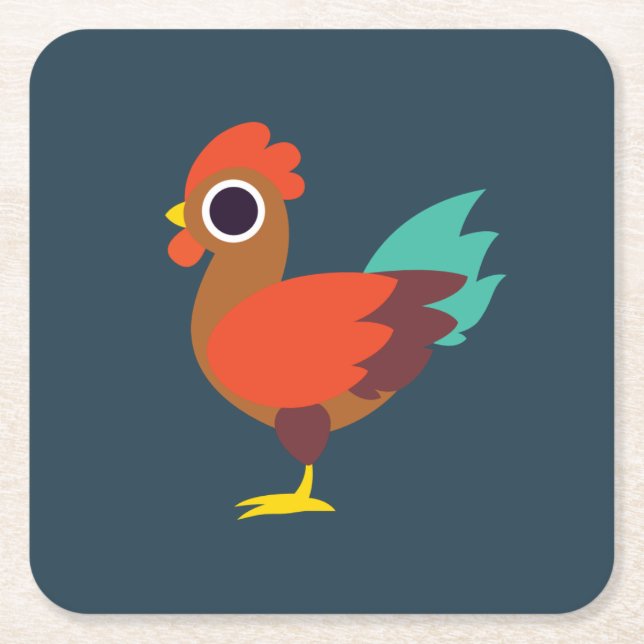 Chester the Rooster Square Paper Coaster (Front)