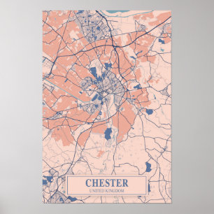 Chester United Kingdom Breezy City Map Travel Poster