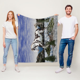 Chestnut and White Paint Horse in Snow Fleece Blanket