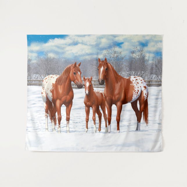 Chestnut Appaloosa Sorrel Quarter Horses in Snow Tapestry (Front (Horizontal))