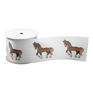 Chestnut Brown Cute Cartoon Trotting Horses Satin Ribbon