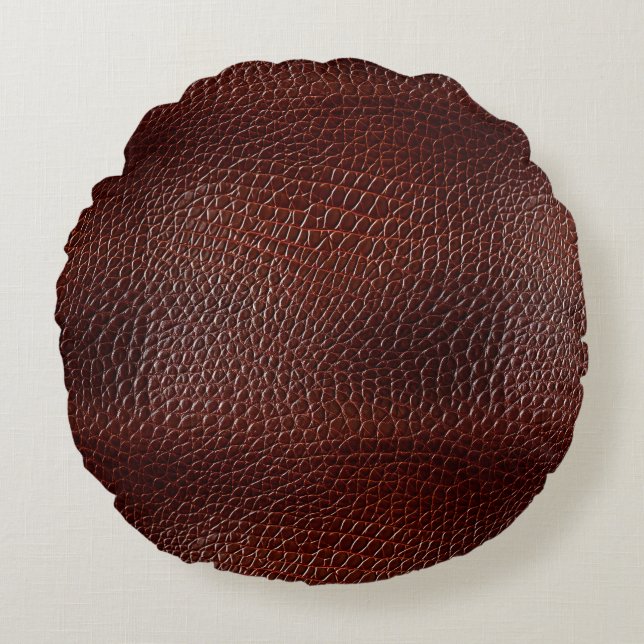 Chestnut Brown Faux Leather Round Cushion (Front)