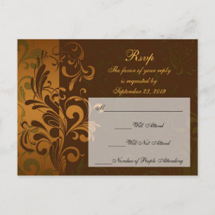 Chestnut Brown Gold/Green RSVP Reply Postcard