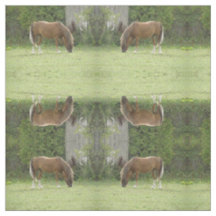 Chestnut Brown Horse Grazing Patterned Animal Fabric