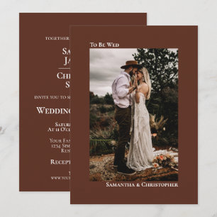 Chestnut Brown Minimalist Vertical Photo Wedding Invitation