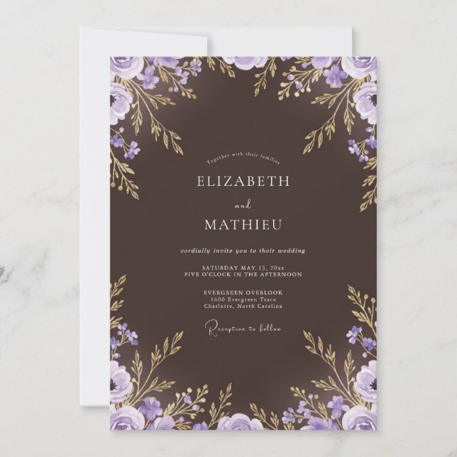 Chestnut Brown Ornate Autumn Wedding Invitation (Front)