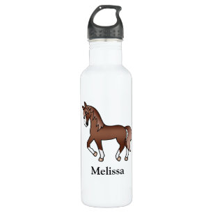 Chestnut Cartoon Trotting Horse & Custom Name 710 Ml Water Bottle