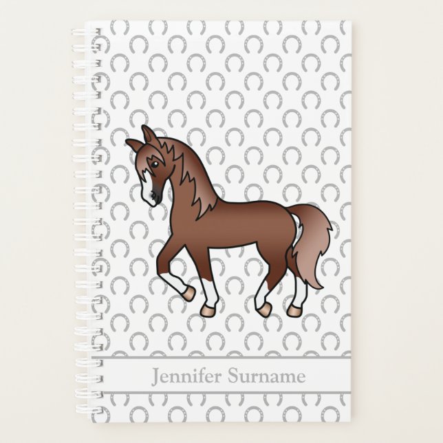 Chestnut Cartoon Trotting Horse & Custom Text Planner (Front)