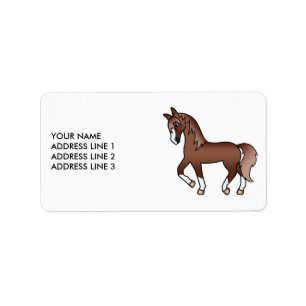 Chestnut Cute Cartoon Trotting Horse & Custom Text Label