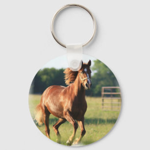Chestnut Galloping Horse Keychain