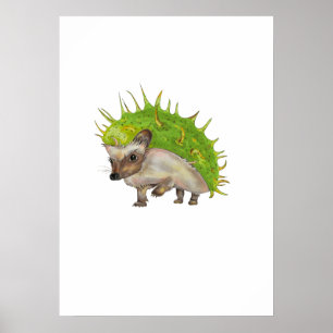Chestnut Hedgehog Botanical Art Poster