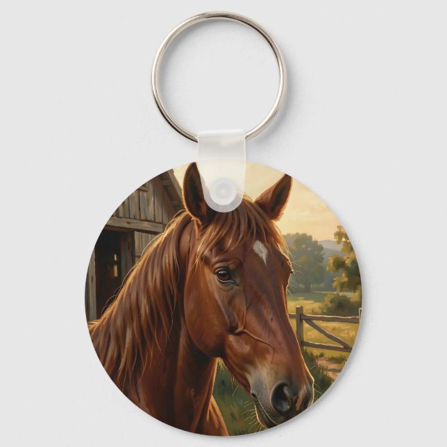 Chestnut Horse Golden Hour Barn Key Ring (Front)
