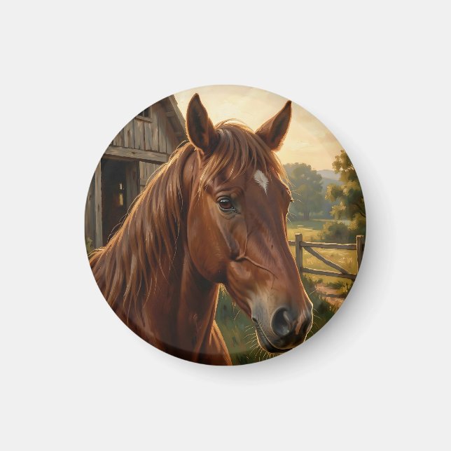 Chestnut Horse Golden Hour Barn Magnet (Front)
